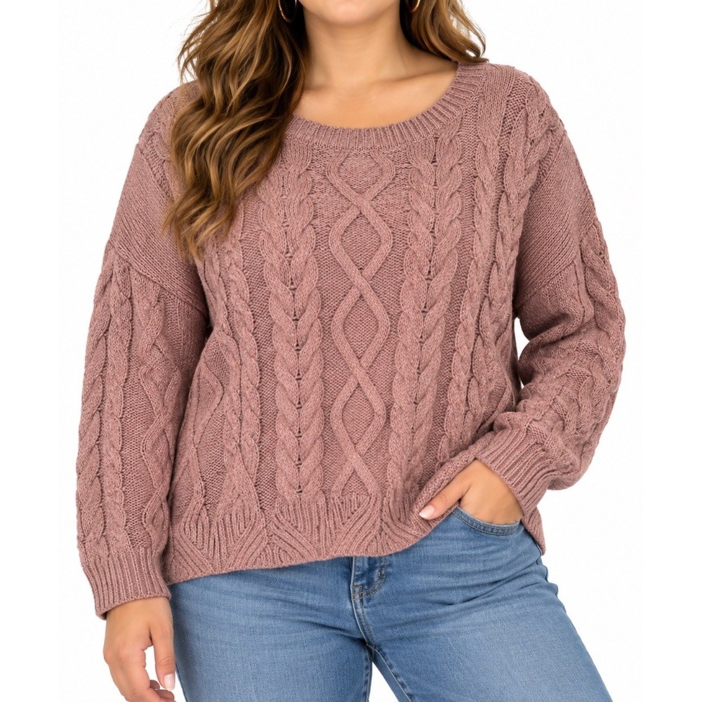 Lucky Brand Womens Cable Knit Pullover Sweater Mauve Pink Size L
